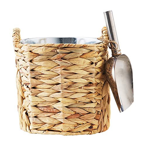 Mud Pie Water Hyacinth Ice Bucket Set, Bucket 8.5" x 7.5" Dia | Scoop 8.75"