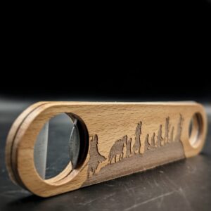 the fellowship engraved wood bottle opener | inspired by middle earth, tolkien, & the hobbit | double sided engraving | great rings gift idea for barware & kitchen decor!