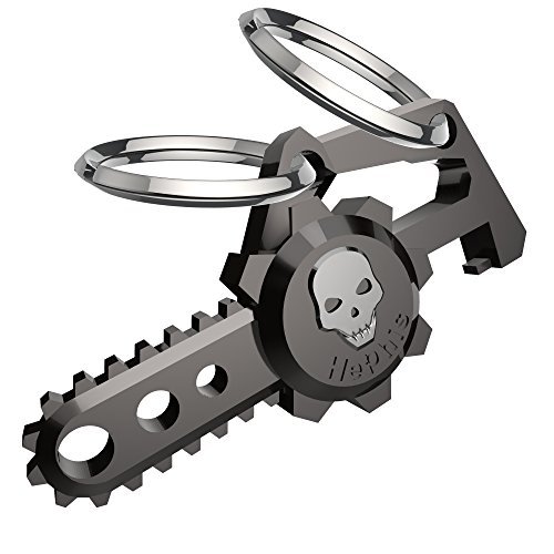 Hephis Chainsaw Skull Car Keychain with Dual Rings for Men,Women,Bottle Opener(Gun Black)