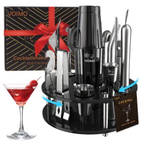bartender kit cocktail set, voimo stainless steel premium cocktail shaker set boston shaker, 22 piece bar tools set with better acrylic stand, cocktail gift set for holiday day, home or bar