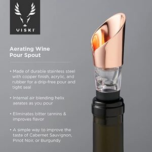 Viski Instant Wine Aerator Pour Spouts for Liquor Bottles, Drip-Free Pour, Wine Accessories for Wine Lovers, Stainless Steel Copper