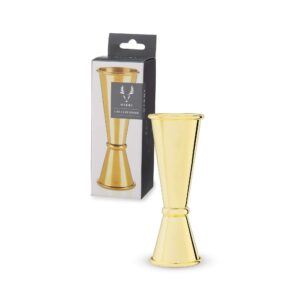viski japanese style double jigger for cocktails, bar kit essential, 1oz and 2oz with interior measurements, gold