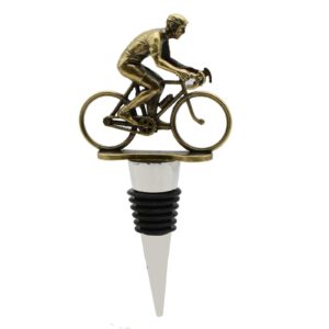 enuffchic cyclists bicycle bikes wine bottle stoppers decorative gifts for men dad boyfriend tour de france theme outdoors, bronze