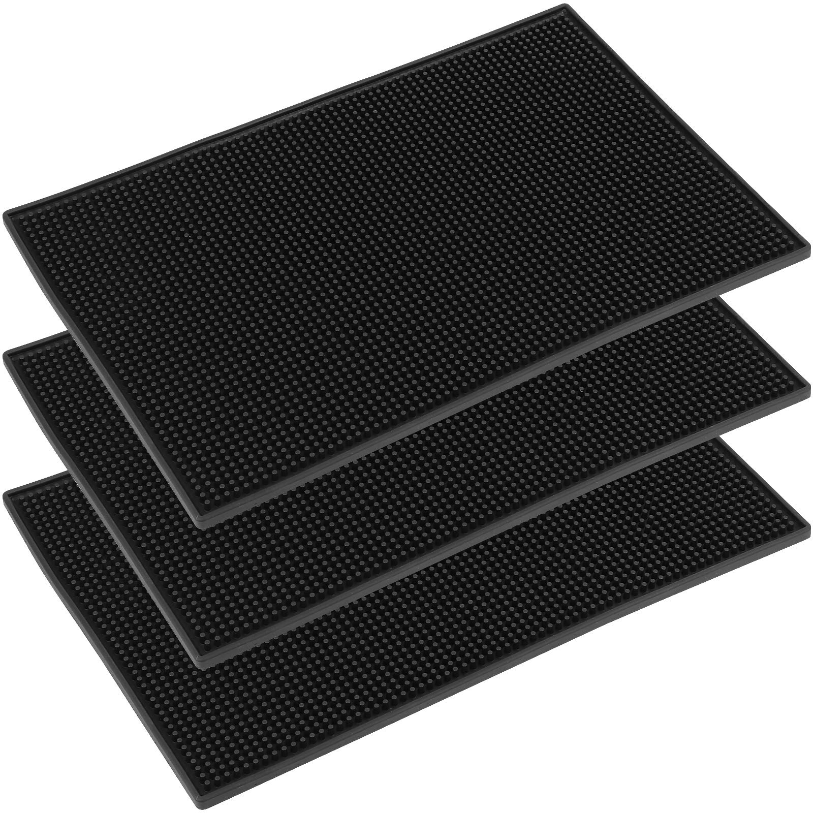 HOZEON 3 Pack 12 x 18 Inches Rubber Bar Service Mat, Non Slip Rubber Bar Spill Mat, Bar Mats for Countertop, Bar, Kitchen, Restaurant, Bartender, Hotel, Beverages, Furniture, Black