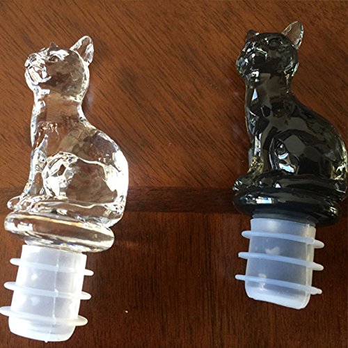 WINGOFFLY® Super Cute Decorative Wine Champagne Beverage Bottle Stopper(Black Clear Cat)