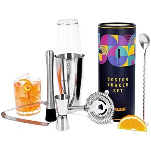 Boston Shaker Set Bartender Kit, Weighted Boston Shakers with Mixing Glass, Cocktail Mixers Gift for Women Men, Drink Making Accessories Cocktails Strainer Bar Spoon Muddler Measuring Jigger Ice Tong