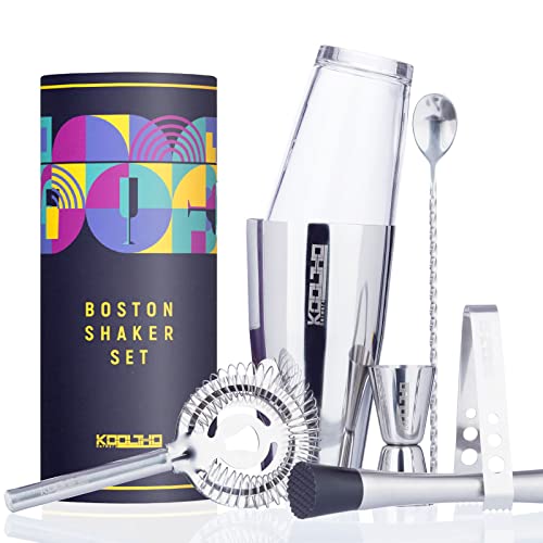 Boston Shaker Set Bartender Kit, Weighted Boston Shakers with Mixing Glass, Cocktail Mixers Gift for Women Men, Drink Making Accessories Cocktails Strainer Bar Spoon Muddler Measuring Jigger Ice Tong