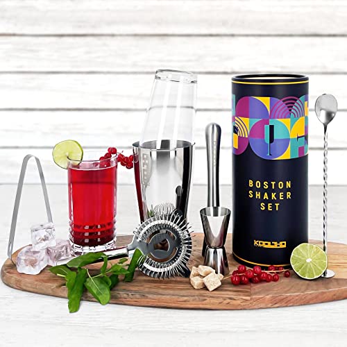 Boston Shaker Set Bartender Kit, Weighted Boston Shakers with Mixing Glass, Cocktail Mixers Gift for Women Men, Drink Making Accessories Cocktails Strainer Bar Spoon Muddler Measuring Jigger Ice Tong