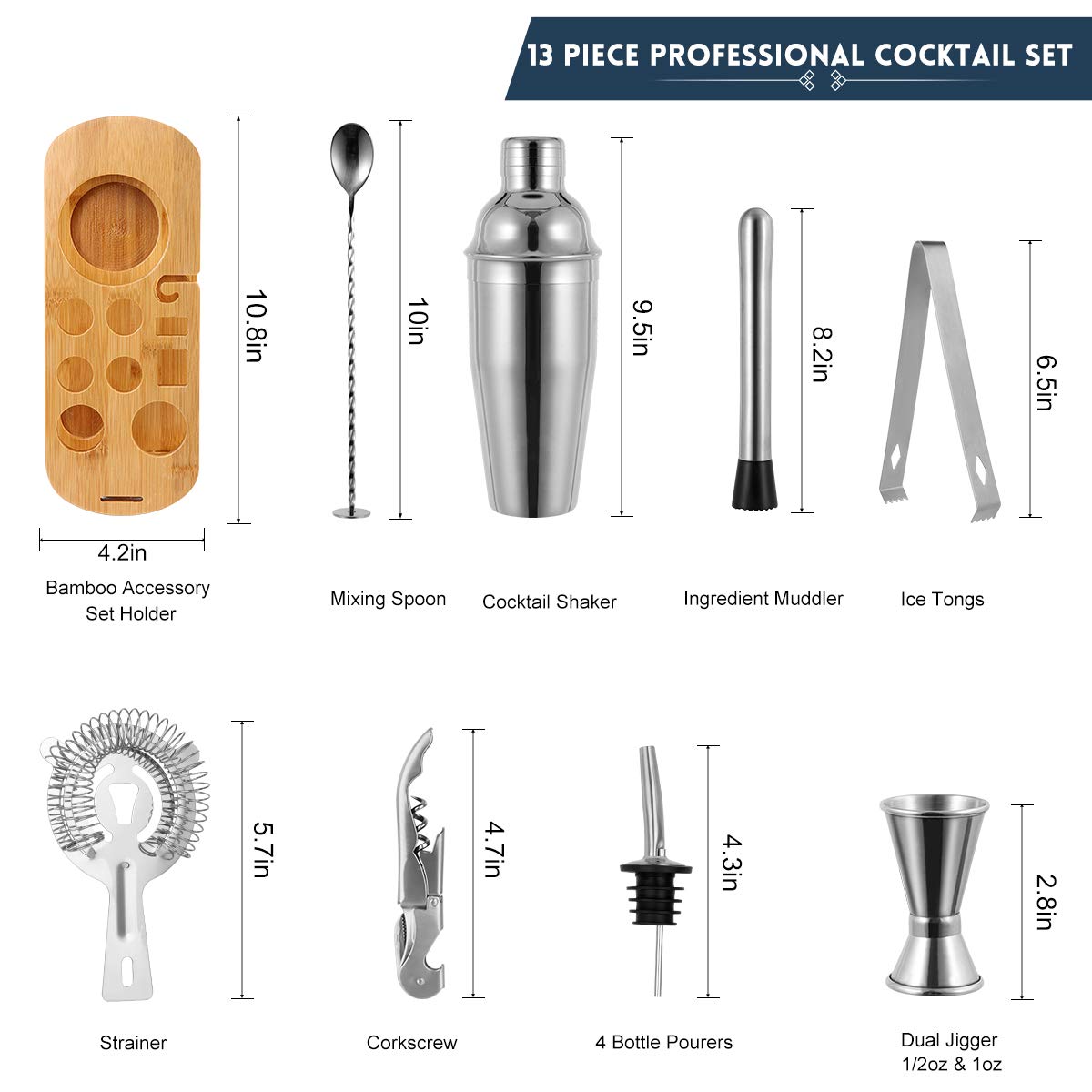 Cocktail Shaker Bar Mixer Set-Professional Bartender Premium Stainless Steel 25oz. Perfect For Homemade Party Drinks with Your Favourite Liquor Mixes. This 12 Piece Kit Has All The Essentials You Need
