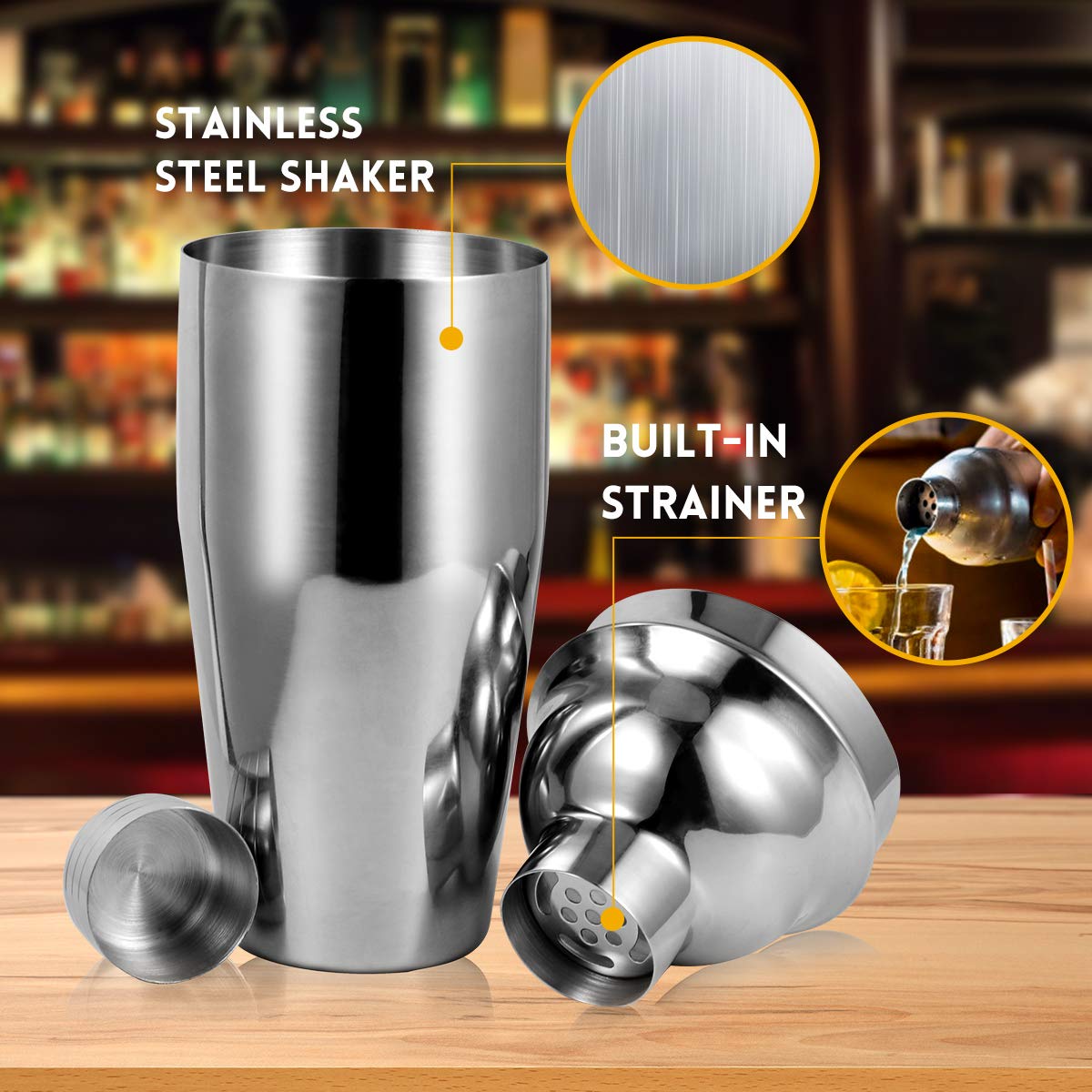 Cocktail Shaker Bar Mixer Set-Professional Bartender Premium Stainless Steel 25oz. Perfect For Homemade Party Drinks with Your Favourite Liquor Mixes. This 12 Piece Kit Has All The Essentials You Need