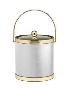 kraftware leatherette ice bucket, 3 qt, white with brass