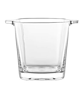glass - ice bucket - 5.7" h - by barski - european quality glass - square shaped - with two handles - made in europe