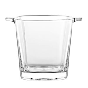 Glass - Ice Bucket - 5.7" H - By Barski - European Quality Glass - Square Shaped - with Two Handles - Made in Europe