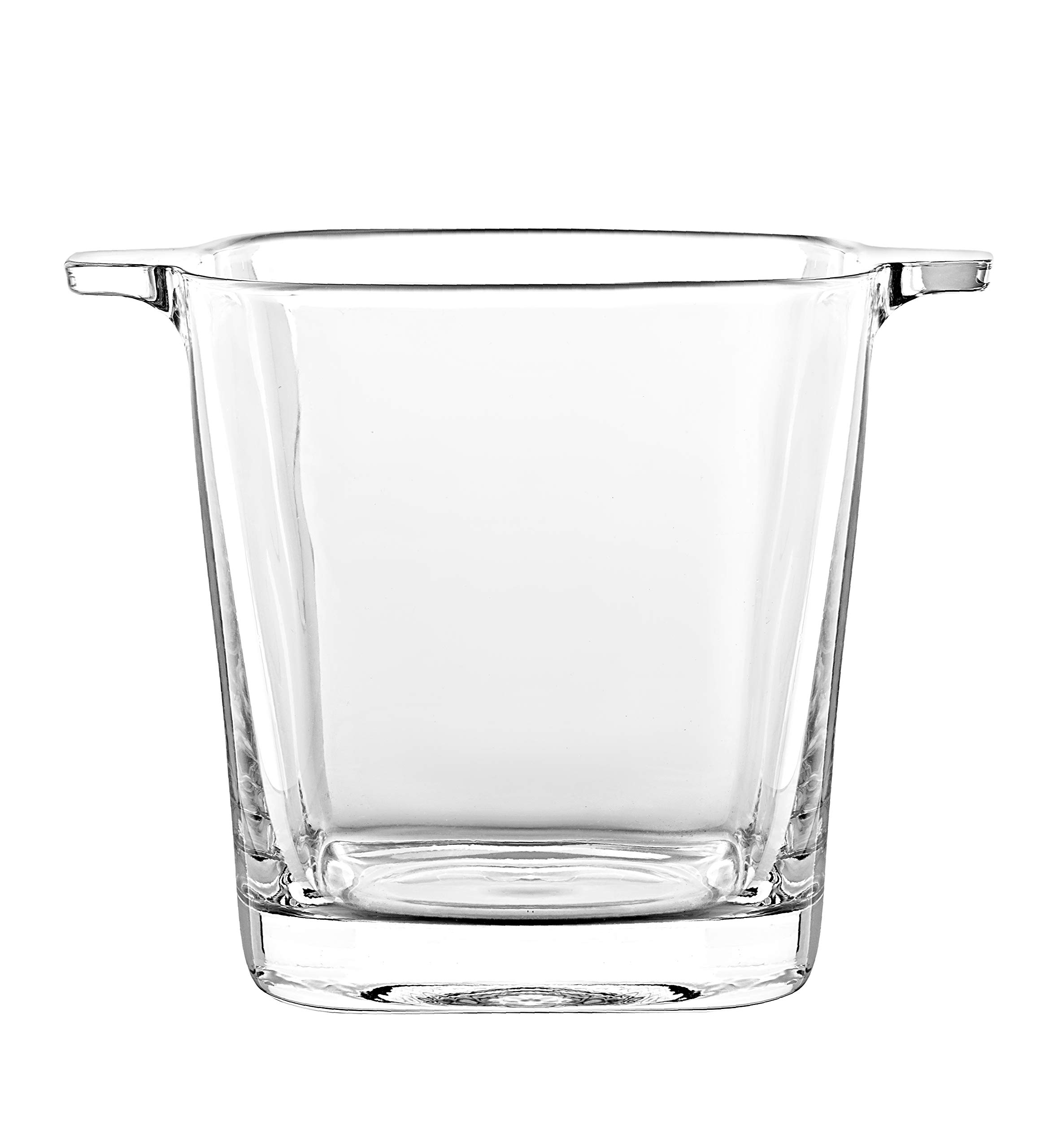 Glass - Ice Bucket - 5.7" H - By Barski - European Quality Glass - Square Shaped - with Two Handles - Made in Europe