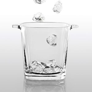 Glass - Ice Bucket - 5.7" H - By Barski - European Quality Glass - Square Shaped - with Two Handles - Made in Europe