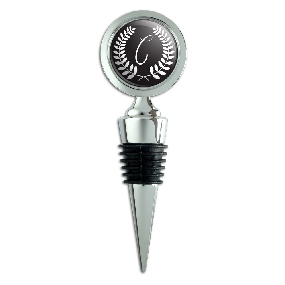 Wine Bottle Stopper Monogram Olive Leaves Wreath Calligraphy Letter C