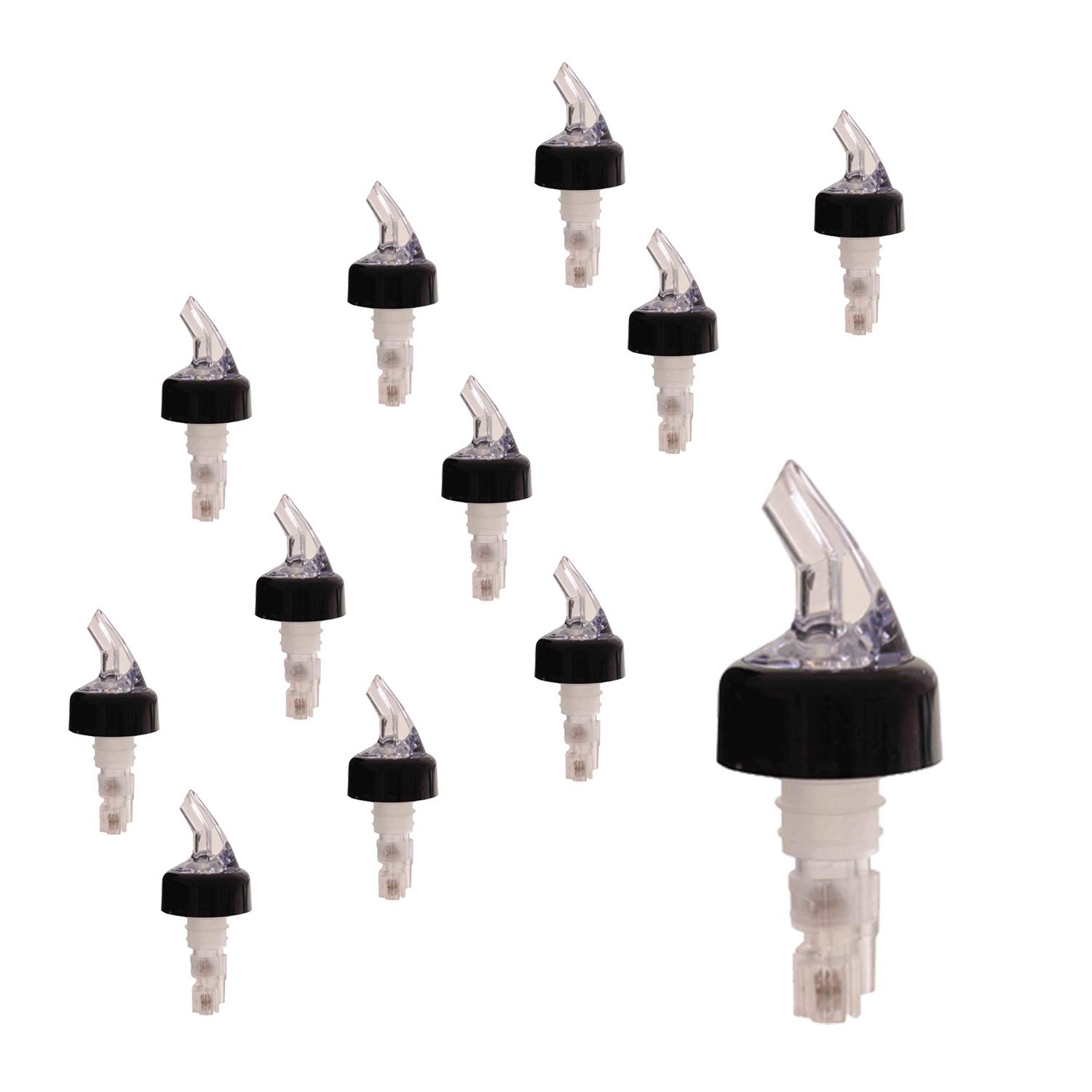 Measured Alcohol and Liquor Bottle Pourer 1 1/4 OZ, Black Collar, Barware (12 PC)