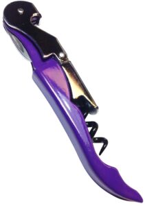 purple corkscrew doubled hinged waiters wine key bottle opener with foil cutter