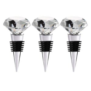 wine stoppers, decorative crystal diamond wine bottle stoppers with gift box beverage reusable wine corks plug keep fresh set of 3 diamonds