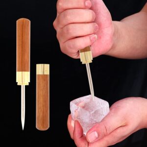 yueton Portable Stainless Steel Ice Pick with Wooden Handle and Sheath Safety Cover, for Bars Restaurants Home Camping