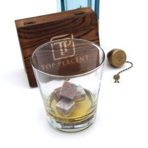 Whiskey Stone Gift Box set with 9 Premium Granite Stones (Won't Water Down Your Drink!), Wood Box, Velvet Carrying Bag and Tongs (Natural Red)