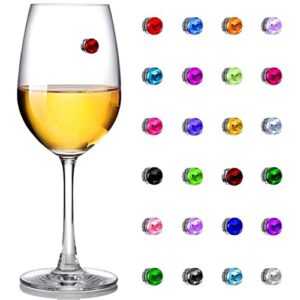 YuQi 24PCS Crystal Magnetic Wine Glass Tags Charms, Colorful Drink Beverage Markers, Champagne Cocktail Markers Ornaments for Party Wedding Gifts Favors