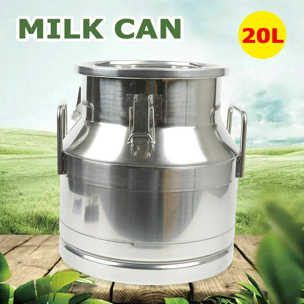 DNYSYSJ 304 Stainless Steel Milk Can with Sealed Lid,20 Liter 5.25 Gallon Milk Bucket Wine Pail Bucket for Milk and Wine Liquid Storage (20L)