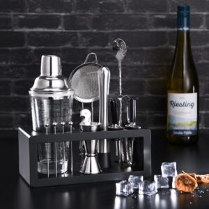 TAHAILIN Cocktail Shaker Set with Stand,Martini Shaker Printed with Recipes,13-Piece Bartender Kit,Professional Bar Tools Bartending Set,Home Bar Set,Drink Mixing.