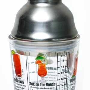 14 oz Recipe Glass Cocktail Shaker With Strainer Top - Includes 6 Cocktail Drink Recipes (Vodka Theme)