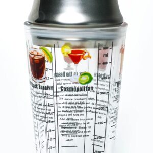 14 oz Recipe Glass Cocktail Shaker With Strainer Top - Includes 6 Cocktail Drink Recipes (Vodka Theme)