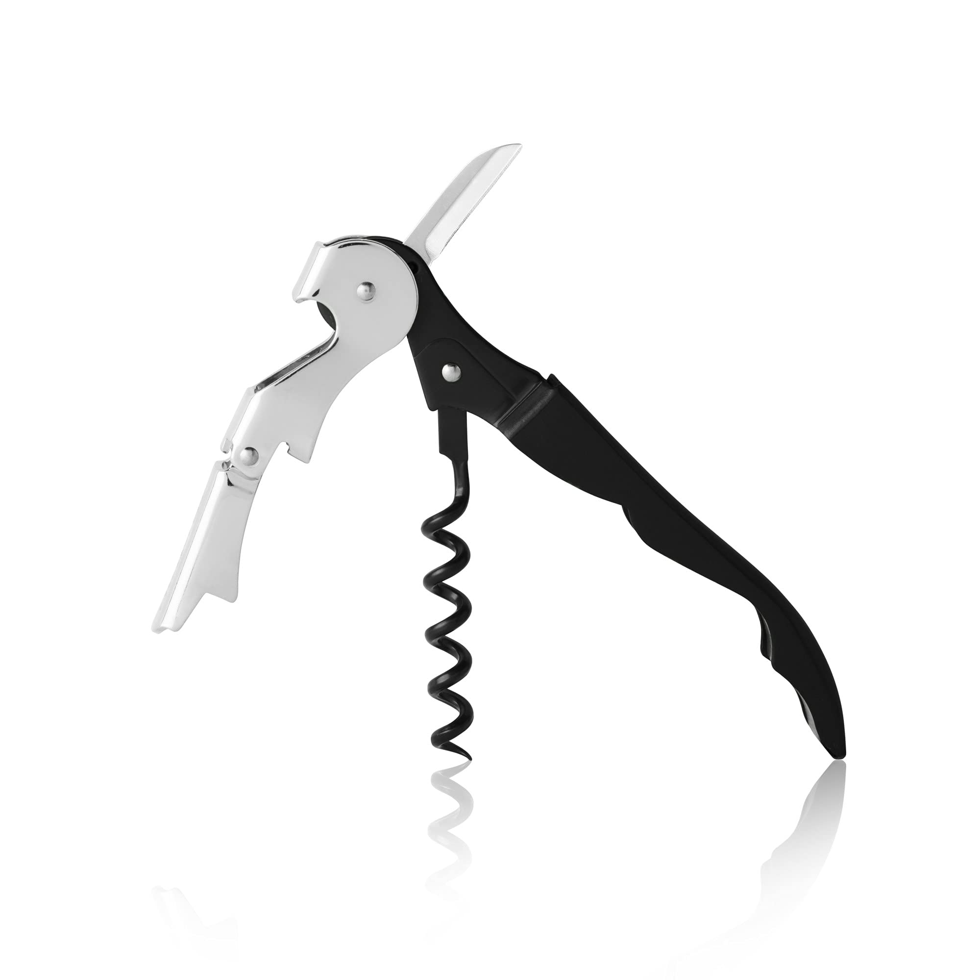 True TrueTap Double Hinged Waiter’s Corkscrew, Black Wine Bottle Opener with Flat Foil Cutter, Wine Key