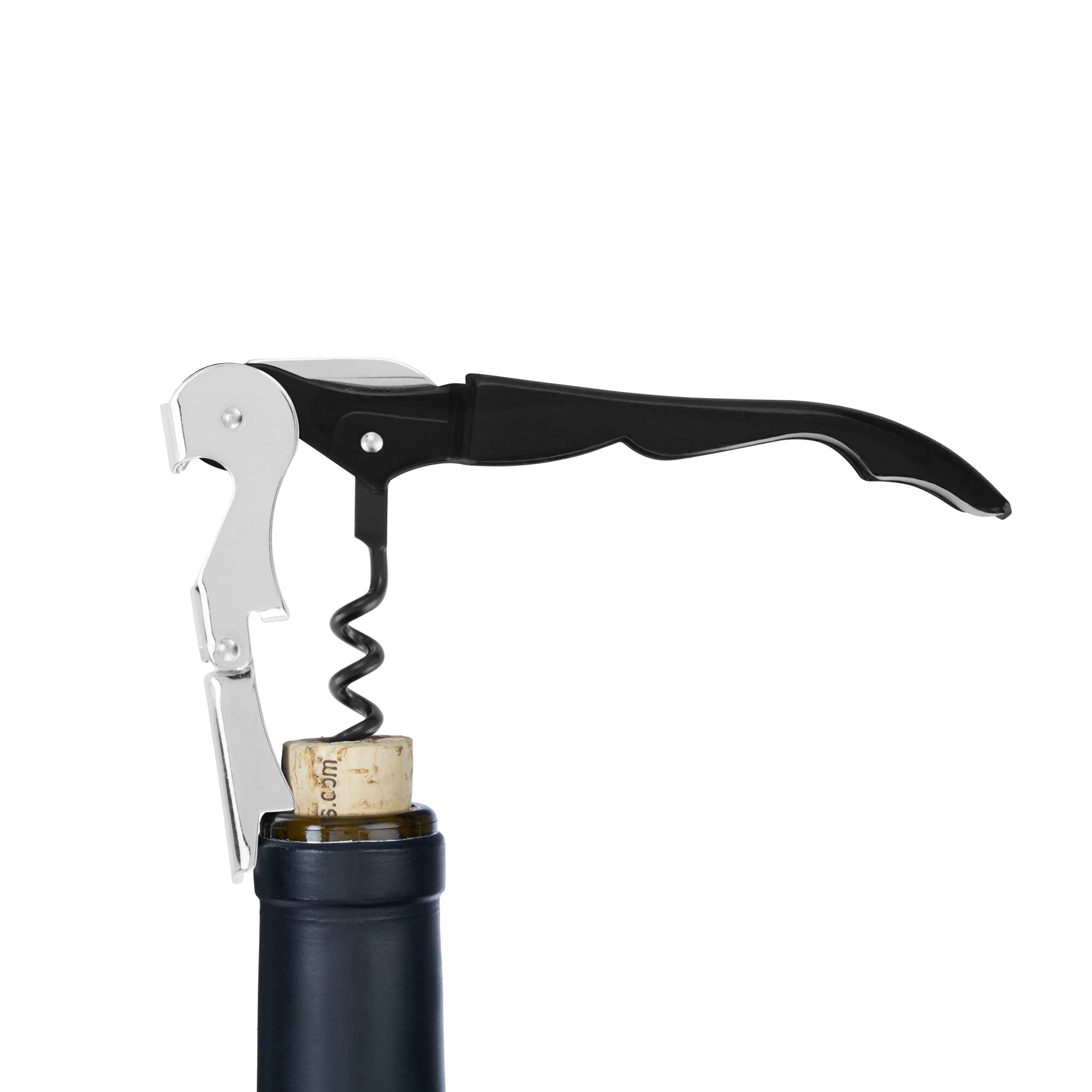 True TrueTap Double Hinged Waiter’s Corkscrew, Black Wine Bottle Opener with Flat Foil Cutter, Wine Key