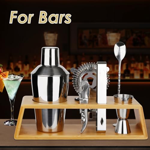 Arora 8Pcs Bartender Kit Bar Set, 20OZ Silver Cocktail Shaker Set with Stainless Steel Bartending Accessories for Home & Bamboo Stand, Ideal Drinking Mixers Gift Set for Martini Margarita