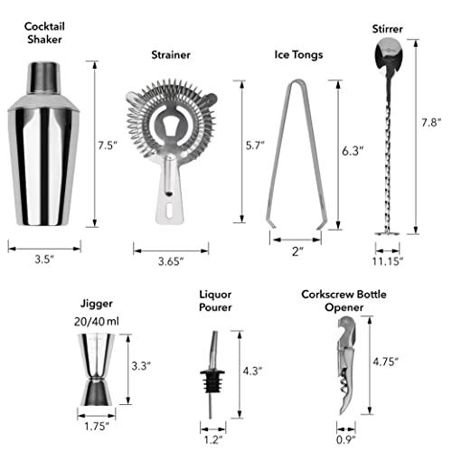 Arora 8Pcs Bartender Kit Bar Set, 20OZ Silver Cocktail Shaker Set with Stainless Steel Bartending Accessories for Home & Bamboo Stand, Ideal Drinking Mixers Gift Set for Martini Margarita