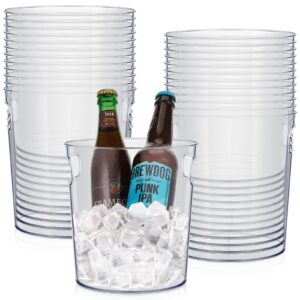 24 pcs plastic ice buckets for parties clear wine bucket round champagne bucket large wine cooler bucket portable party tubs for drinks chiller bin for beer bottle with handles (2.7 l/2.8 quart)