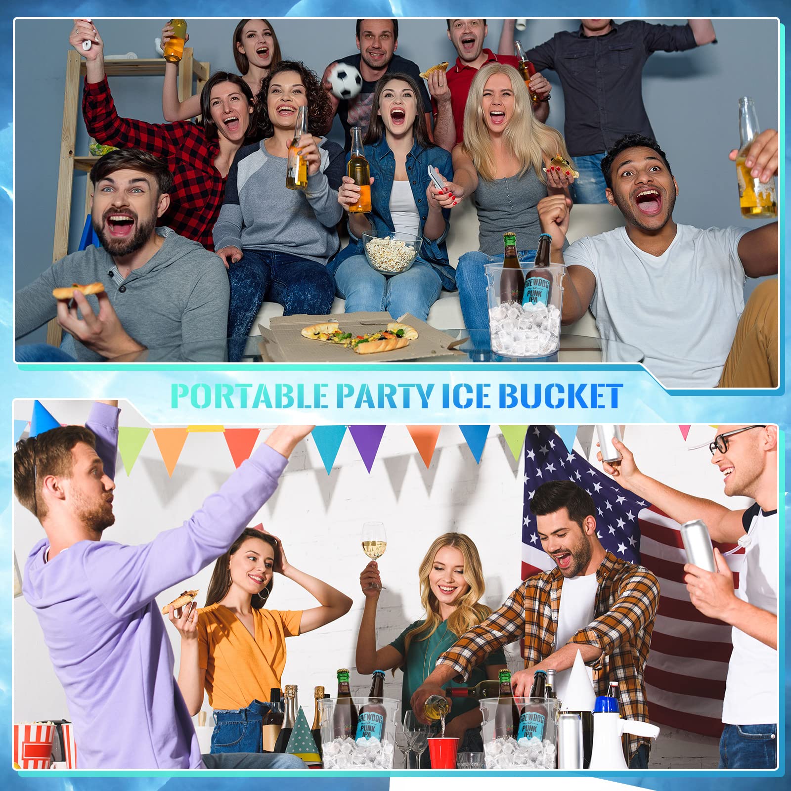 24 Pcs Plastic Ice Buckets for Parties Clear Wine Bucket Round Champagne Bucket Large Wine Cooler Bucket Portable Party Tubs for Drinks Chiller Bin for Beer Bottle with Handles (2.7 L/2.8 Quart)