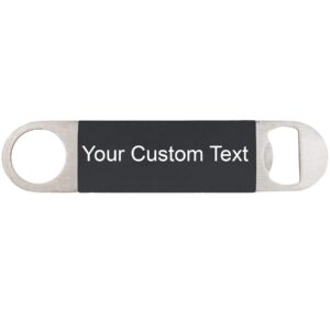 personalized add custom text heavy duty stainless steel flat beer bottle opener with silicone grip (black)