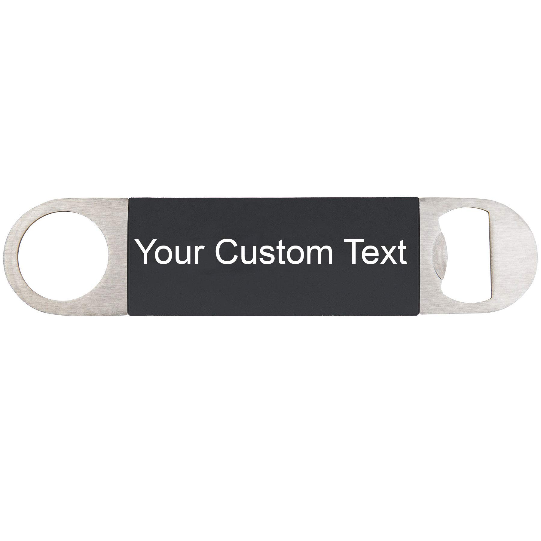 Personalized Add Custom Text Heavy Duty Stainless Steel Flat Beer Bottle Opener with Silicone Grip (Black)