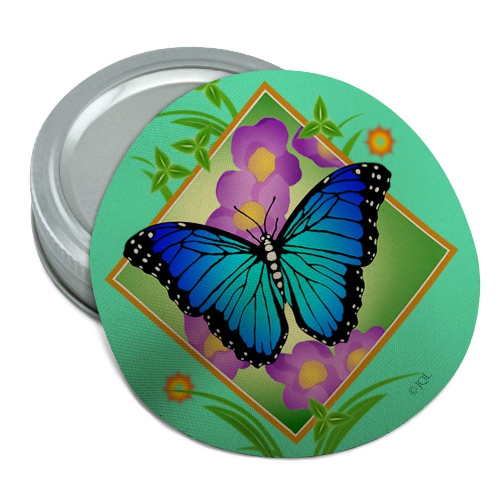 Blue Butterfly Purple Flowers Round Rubber Non-Slip Jar Gripper Lid Opener