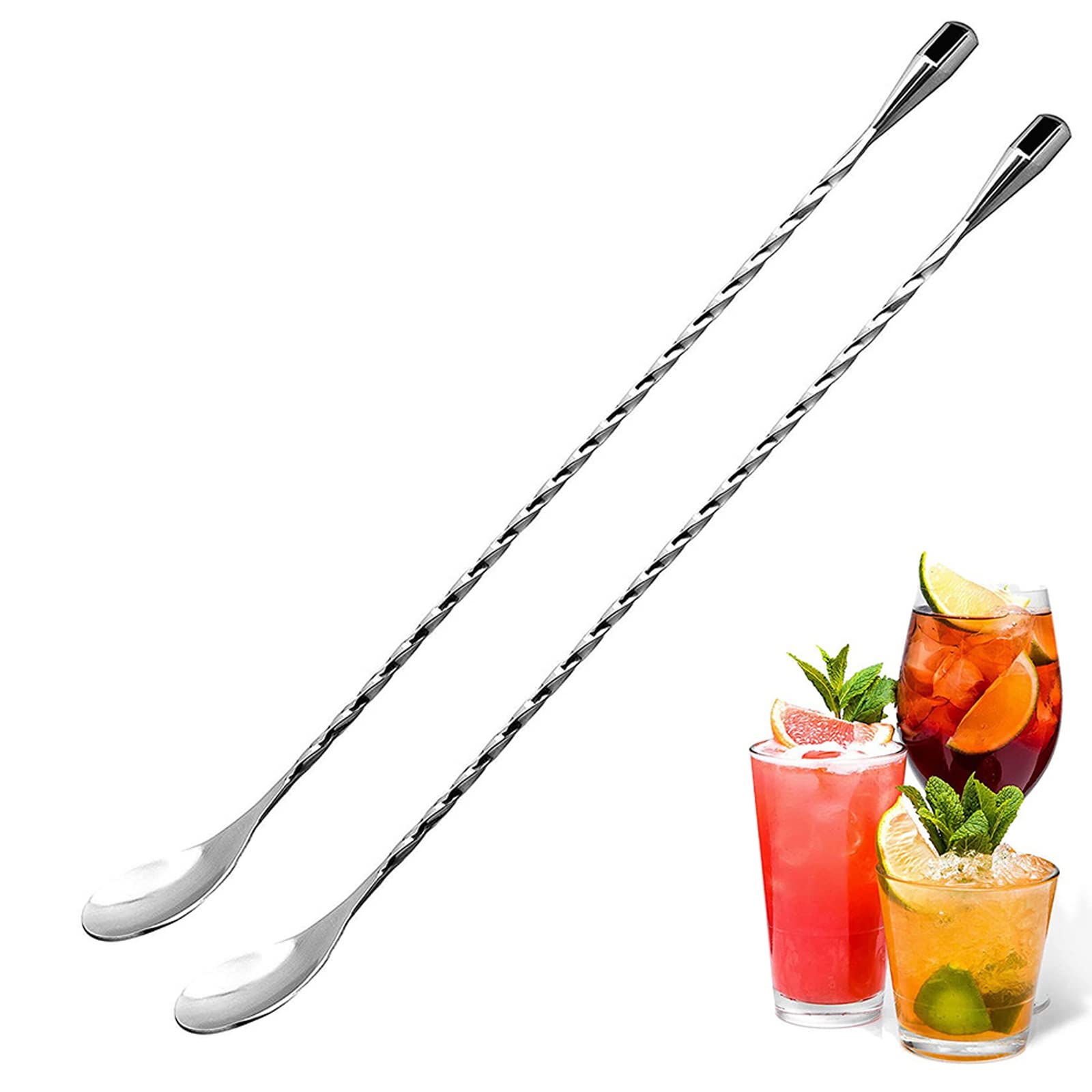 2Packs 12 Inches Bar Mixing Spoon Cocktail Mixing Glass Bar Spoon Long Handle Drink Pitcher Mixer Stainless Steel Cocktail Stirrer Set for Mixing Glass or Shake With Spiral Pattern