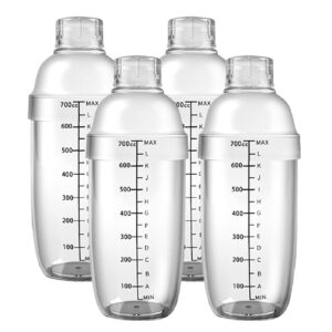 4 pcs 700cc/24oz plastic cocktail shaker drink mixer hand shaker cup with scales transparent(4, 700cc)