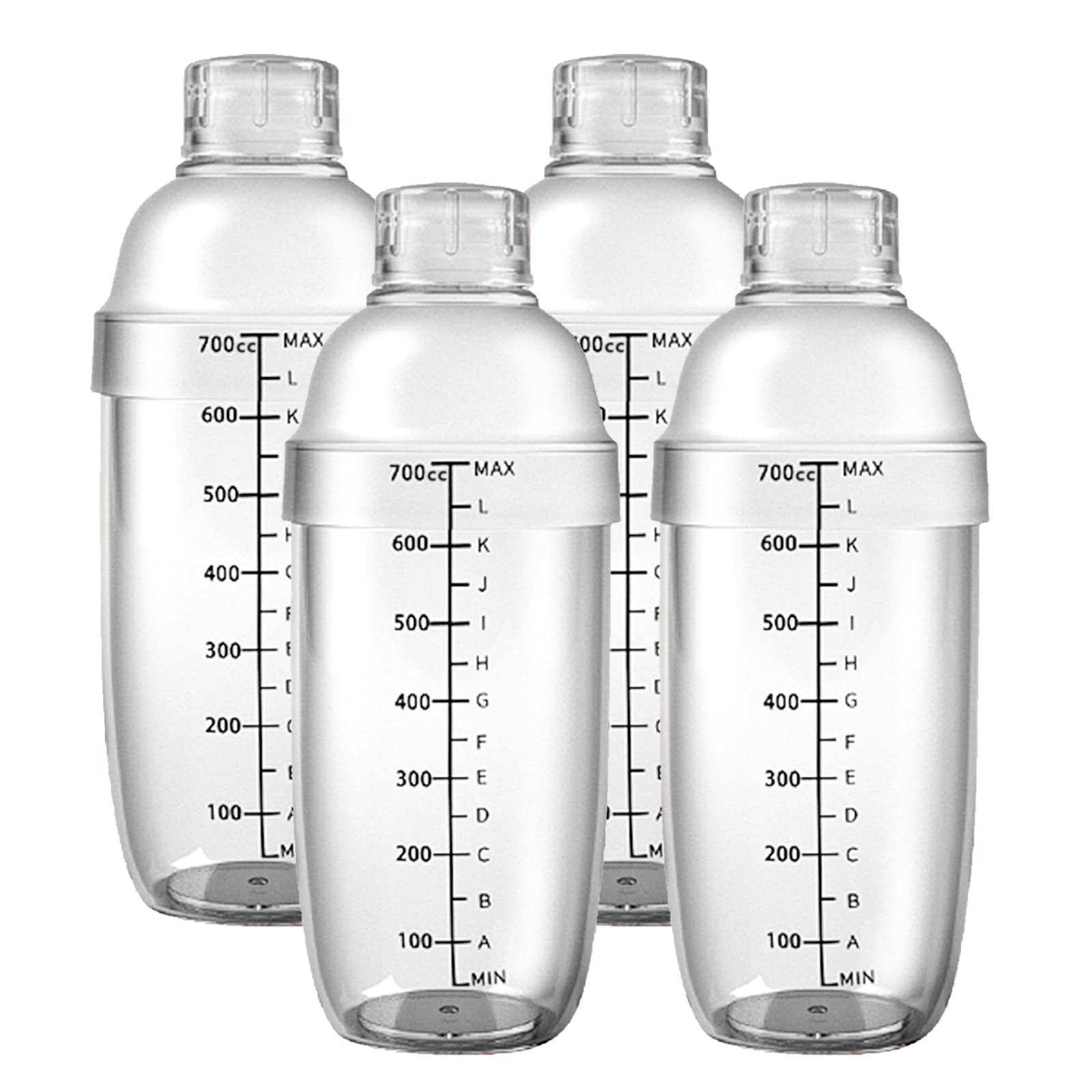 4 Pcs 700CC/24Oz Plastic Cocktail Shaker Drink Mixer Hand Shaker Cup with Scales Transparent(4, 700cc)