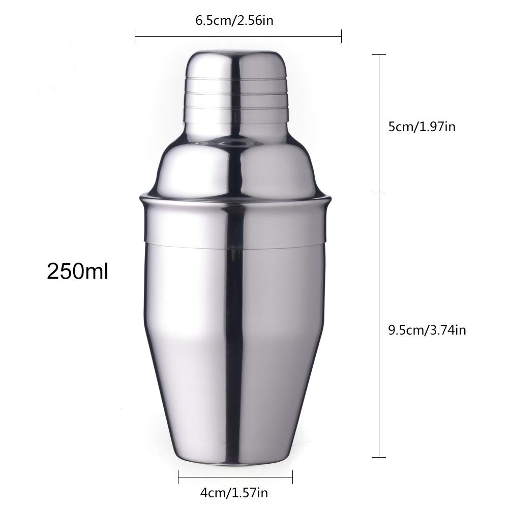 Delidge Small Cocktail Shaker Mini Martini Shaker Stainless Steel Drink Shaker with Strainer and Lid Top, Single Martini（250ml+350ml）