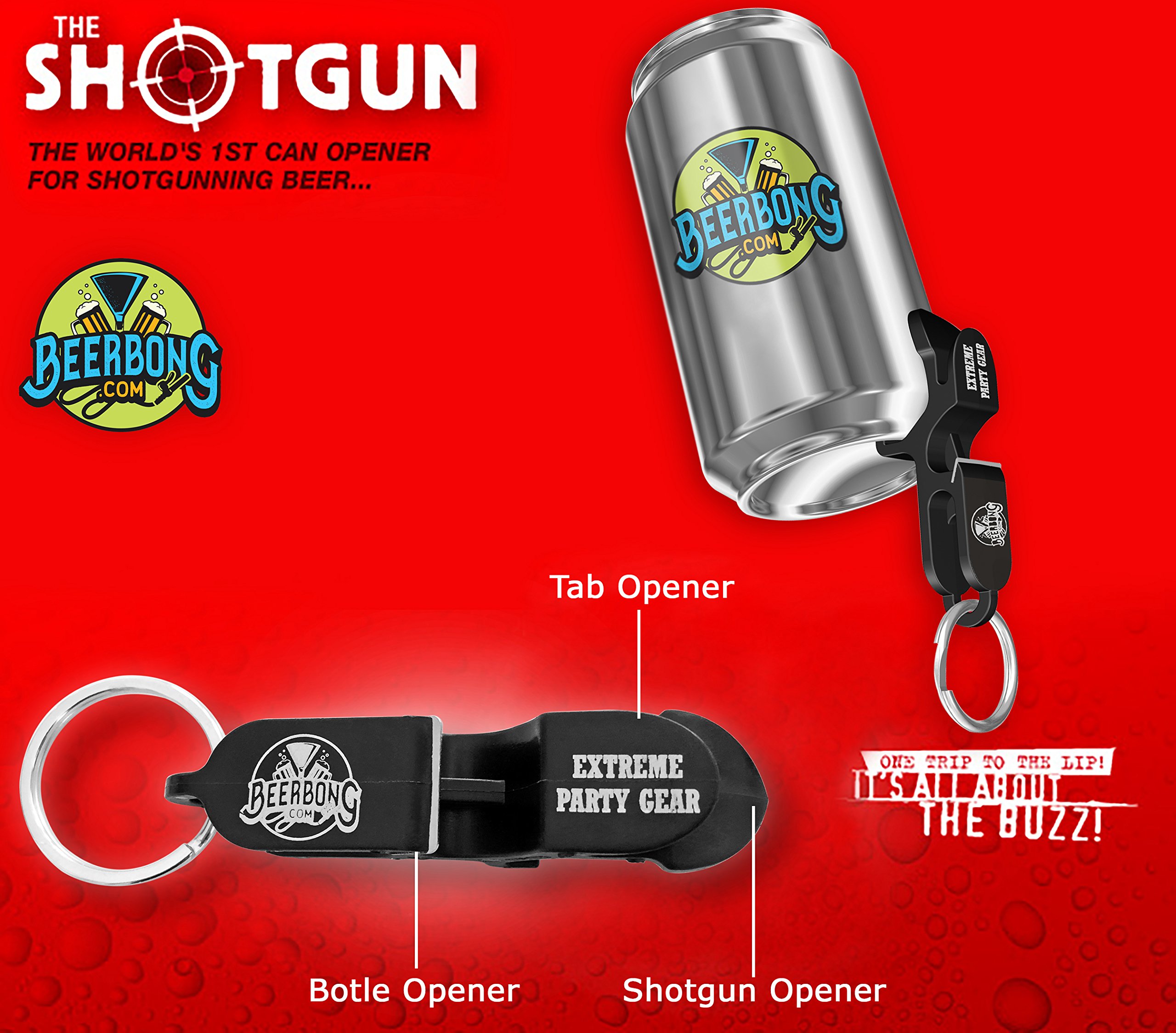 Shotgun Keychain Tool Beer Bong America’s 3-Pack, Special Plastic Shotgun Tool, Bottle Opener, and Tab Opener All in One - Great for Parties, Gifts, Drinking Accessories - Made in USA