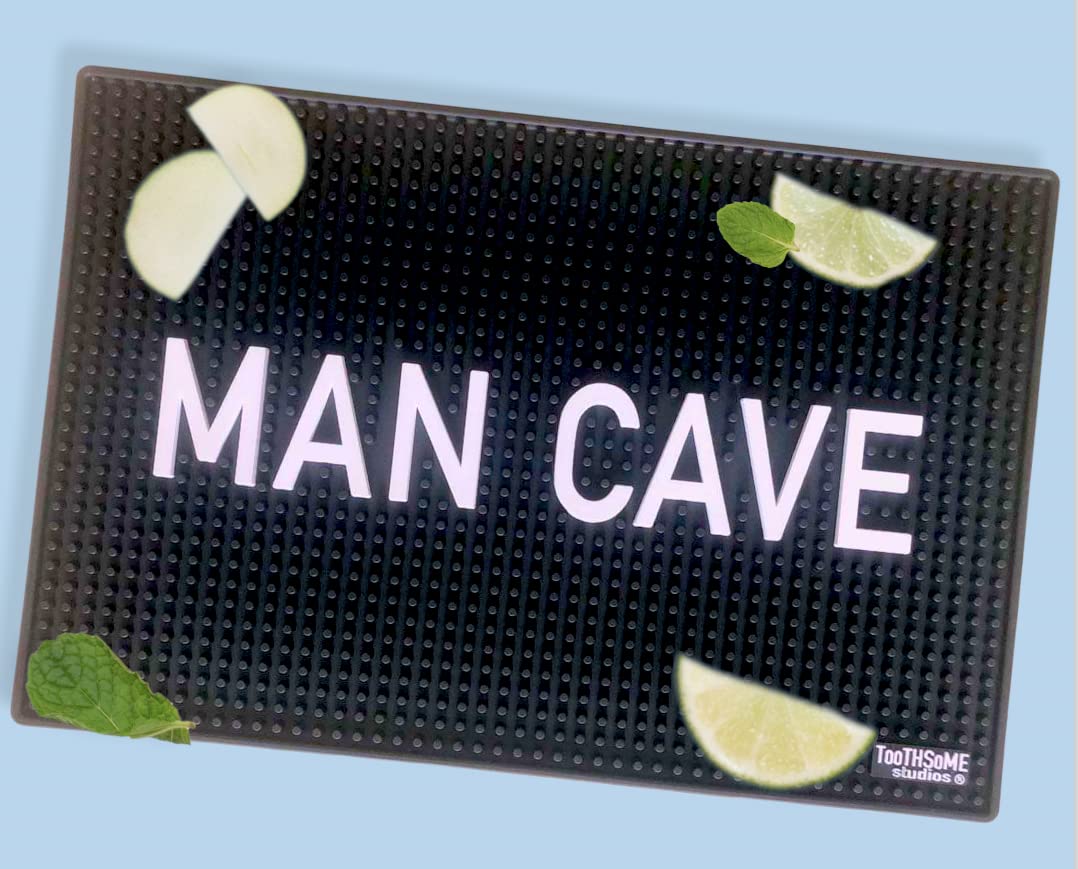 Man Cave 17.7" x 11.8" Funny Bar Spill Mat Rail Countertop Accessory Home Pub Decor Slip Resistant Bar Covering for Craft Brewery Kitchen Cafe Restaurant