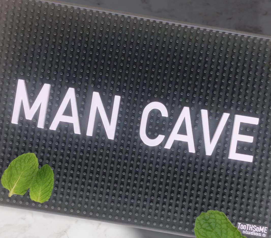 Man Cave 17.7" x 11.8" Funny Bar Spill Mat Rail Countertop Accessory Home Pub Decor Slip Resistant Bar Covering for Craft Brewery Kitchen Cafe Restaurant