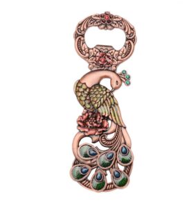 woiwo 1 pcs european style composite gold rose peacock tin wine driver fashion creative magnet beer bottle opener