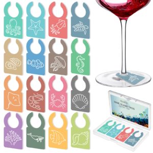 gnollko 16pcs wine glass charms,funny beach wine charms for stem glasses,wine glass marker tags identifiers