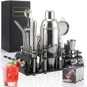 ckductpro 41-piece boston bartender kit,cocktail shaker stainless steel bar set,360 ° rotating display stand,strainer,jigger,mixing spoon,stainless steel gift sets