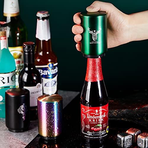 2-Pack Beer Bottle Opener | Push Down and Pop Off Bottle Opener | Automatic Beer Top Popper | Magnetic Cap Catcher